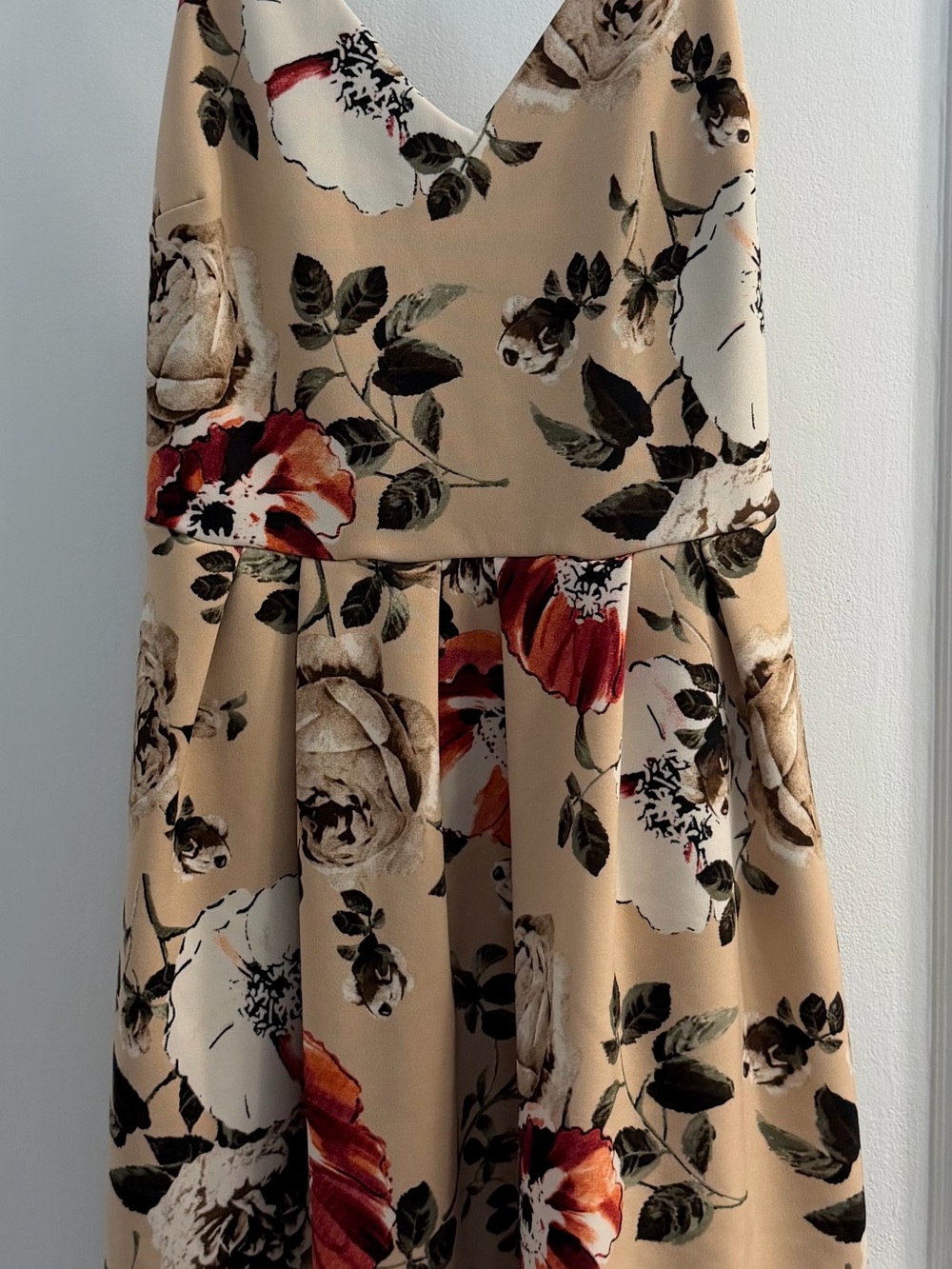 Soprano Beige Floral Print Dress with Red Accents